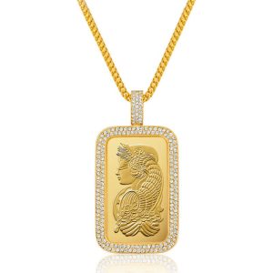 Standard 1oz. Suisse Gold Bar (Lady Fortuna, 2-Row Bezel)