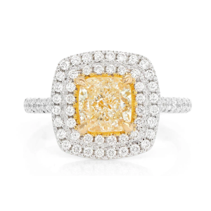 Classic Yellow Diamond Double Halo Engagement Ring - Two-Tone / 6.5