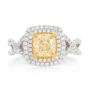 Yellow Diamond Double Halo Engagement Ring - Two-Tone / 6.5