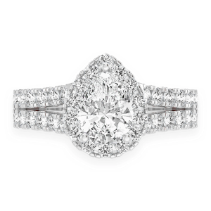 Pear Solitaire Two Row Split Scallop Ring - White Gold / 6.5