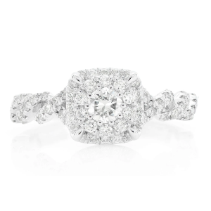 Double Halo Claw Prong Twist Shank Ring - White Gold / 6.5
