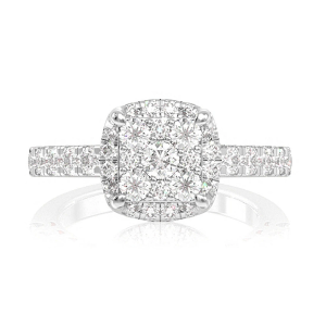 Square Cluster Halo Diamond Ring - White Gold / 7