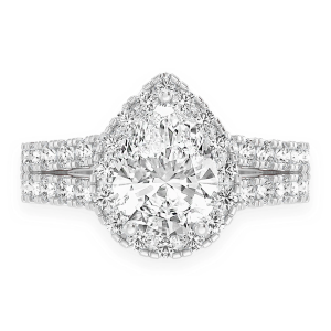 Classic Pear Solitaire Two Row Split Scallop Ring - White Gold / 6.5