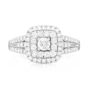 Classic Two Tier Cushion Halo Diamond Ring - White Gold / 6.5