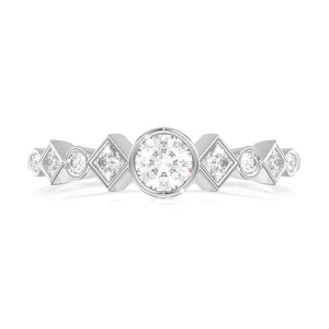 Nine Stone Round & Princess Diamond Ring - White Gold / 6.5