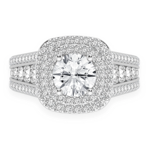 Fancy Three Row Double Halo Diamond Ring - White Gold / 6.5