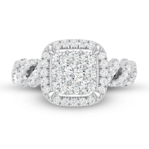 Square Cluster Halo Diamond Ring - White Gold / 7