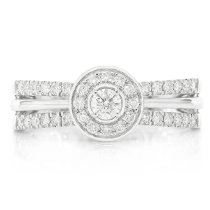 Double Band Round Halo Diamond Engagement Ring - White Gold / 6.5