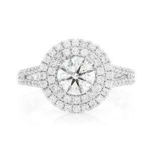 Round Double Halo Split Shank Diamond Ring - White Gold / 6.5