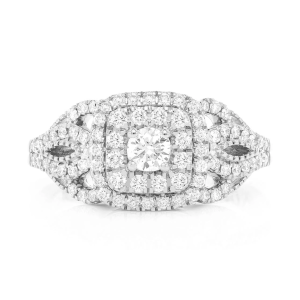 Fancy Shank Cushion Double Halo Ring - White Gold / 6.5