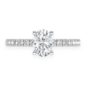Oval Solitaire One Row Under Halo Ring - White Gold / 6.5