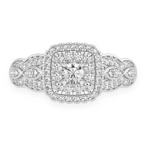 Triple Layer Square Halo Diamond Ring - White Gold / 6.5