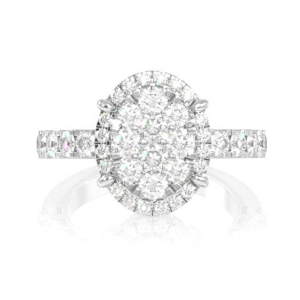 Oval Cluster Halo Diamond Ring - White Gold / 7