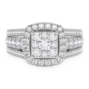 Three Row Cluster Halo Diamond Ring - White Gold / 6.5