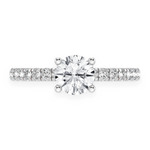 Round Solitaire One Row Under Halo Ring - White Gold / 6.5