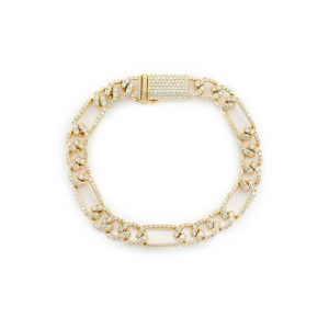 Figaro Diamond Link Bracelet - 6mm / 3.50ctw / Yellow Gold / 8"