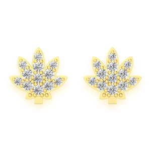 Cannabis Leaf Diamond Studs - Mini / Yellow Gold